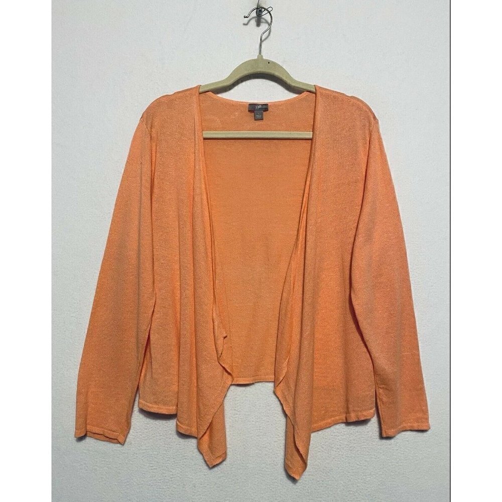 J Jill Open Cardigan Womens Large Orange Drape Waterfall Linen Blend